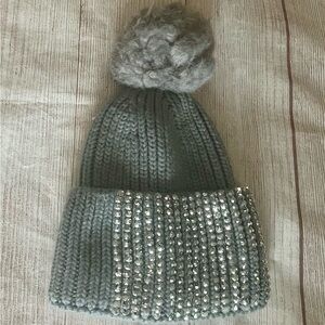 Pompom Knit Toddler Hat With Sparkly Stones